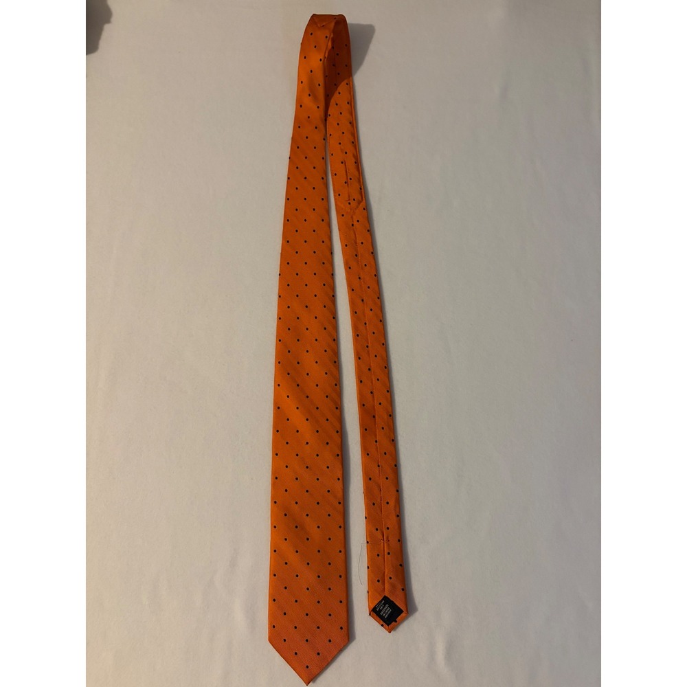 Roundtree & Yorke Mens Orange Polka Dot Silk Tie Herringbone Handmade Accessory